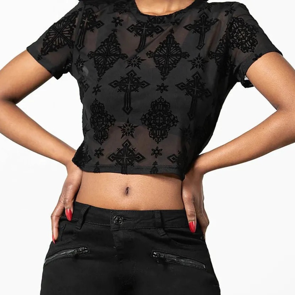 Killstar Velvet Mesh Crop Top, Size S